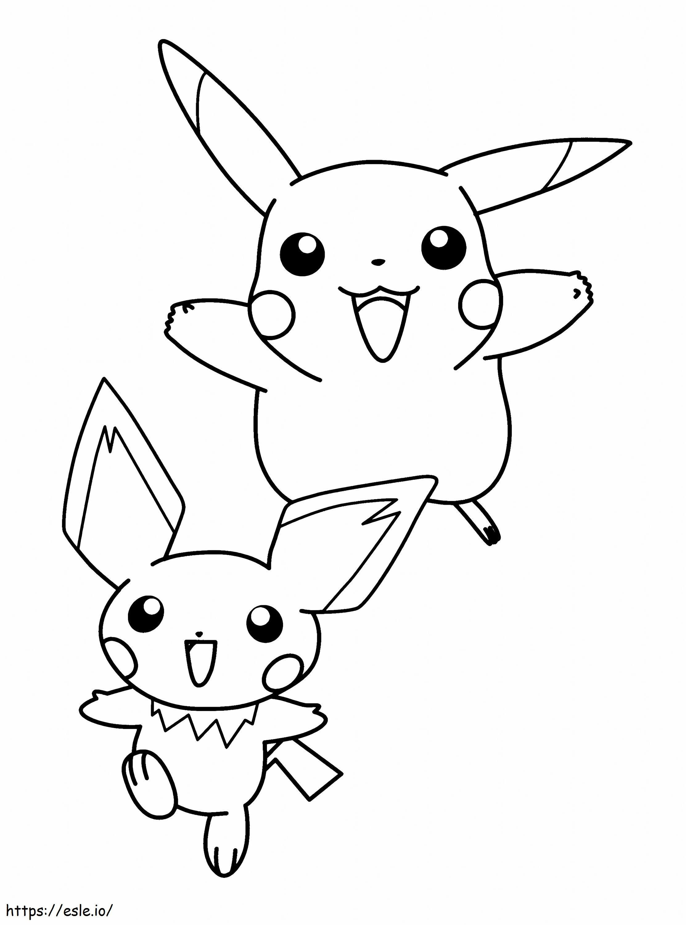 Pichu e Pikachu em escala fofa para colorir