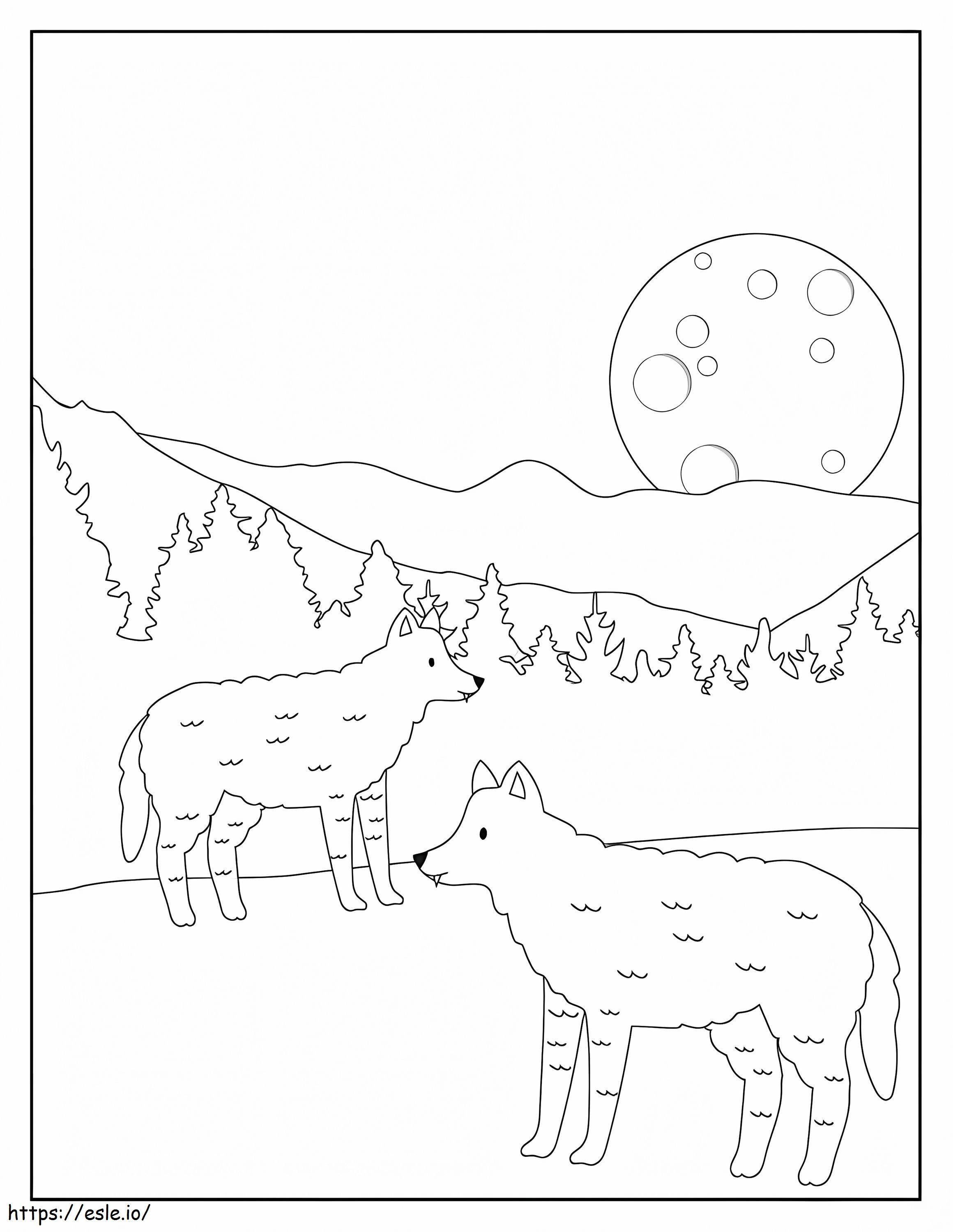Dois Lobos para colorir
