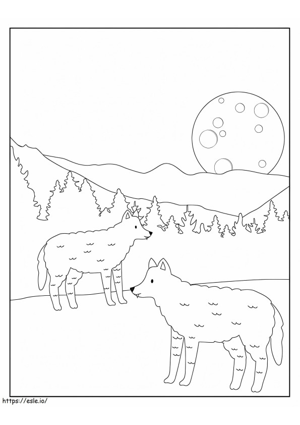 Coloriage Deux loups à imprimer dessin