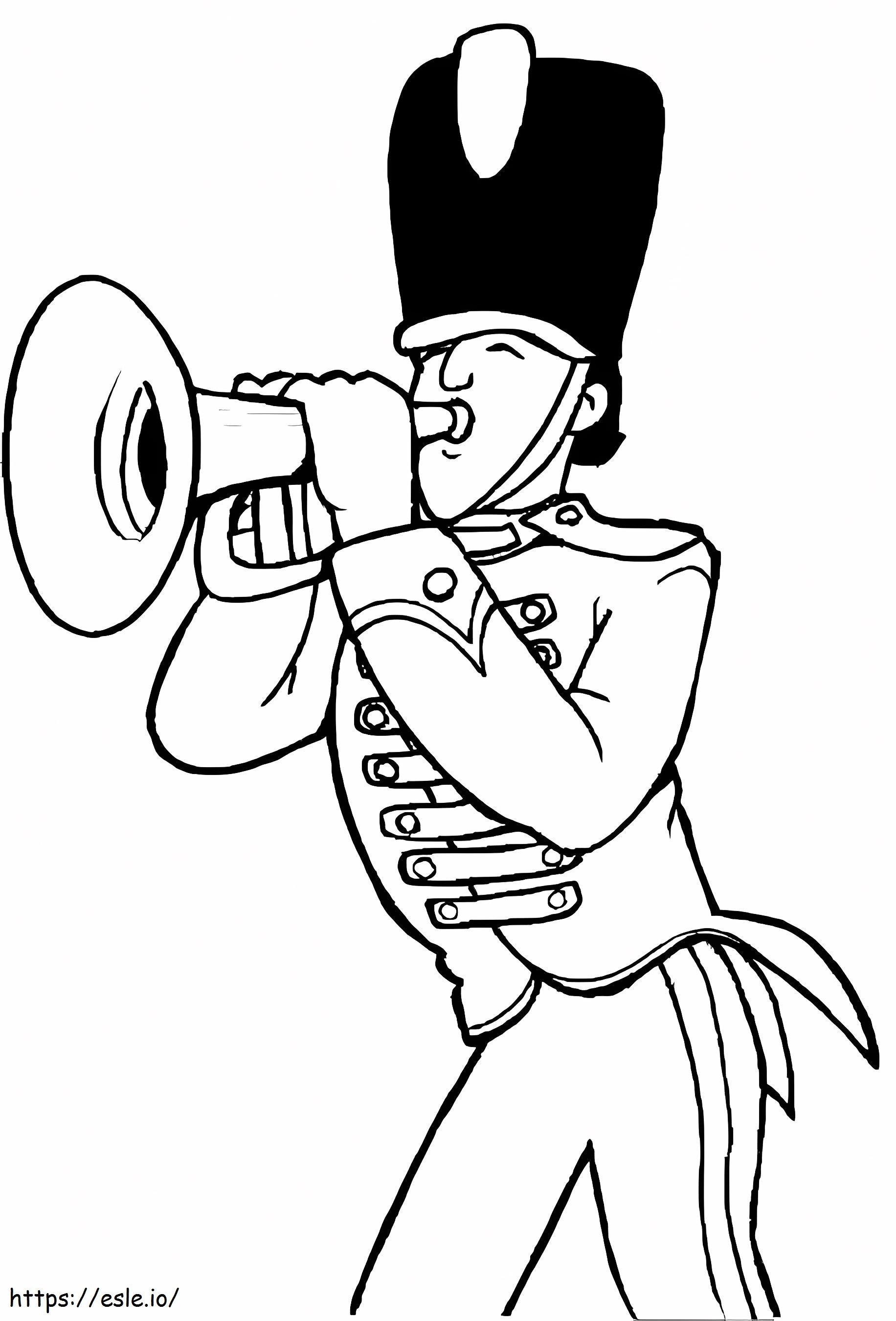 Soldat care cântă la trompetă de colorat