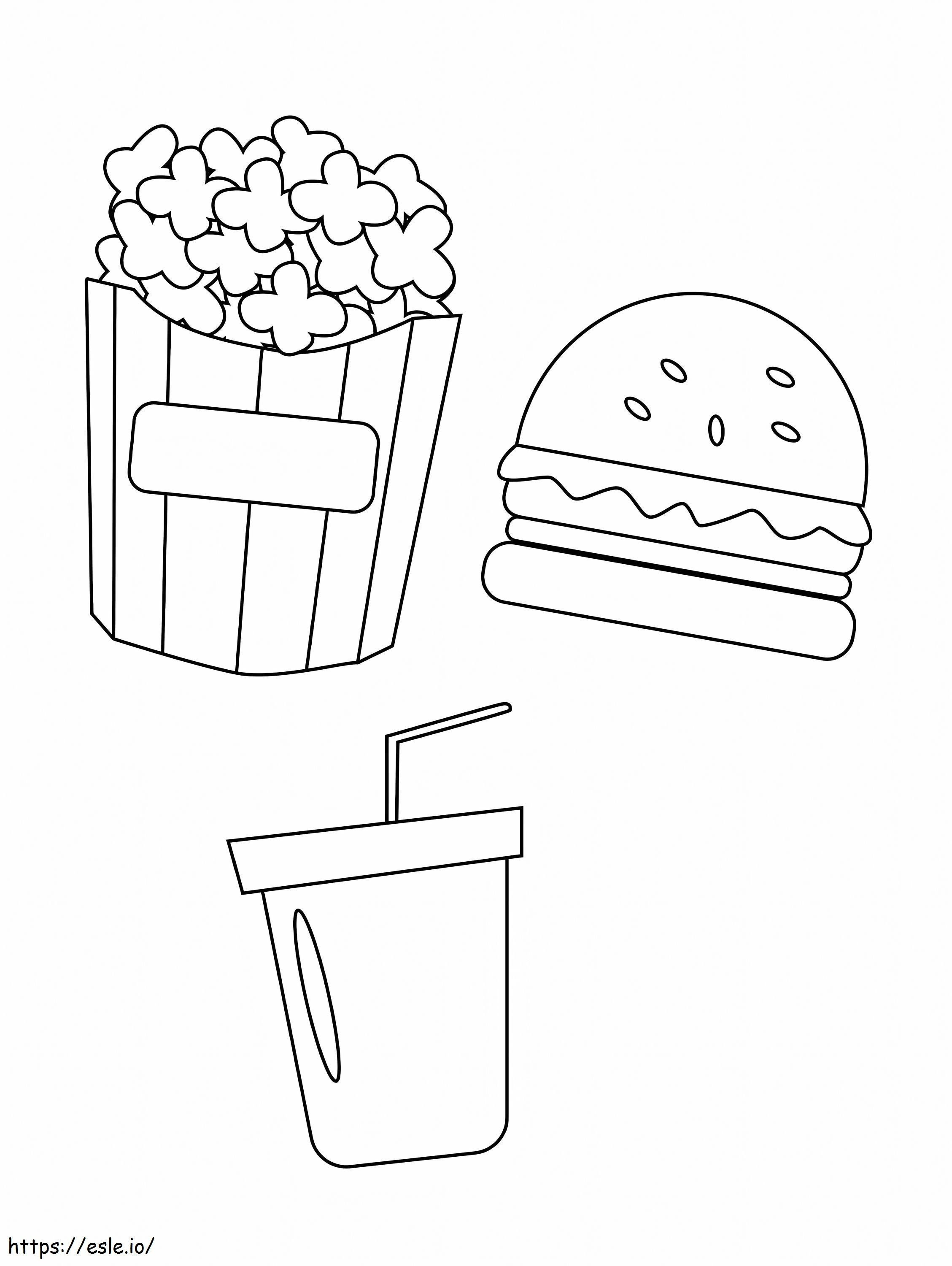Coloriage Hamburger Popcorn Et Coca à imprimer dessin