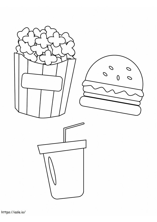 Hamburger Popcorn dan Coke Gambar Mewarnai