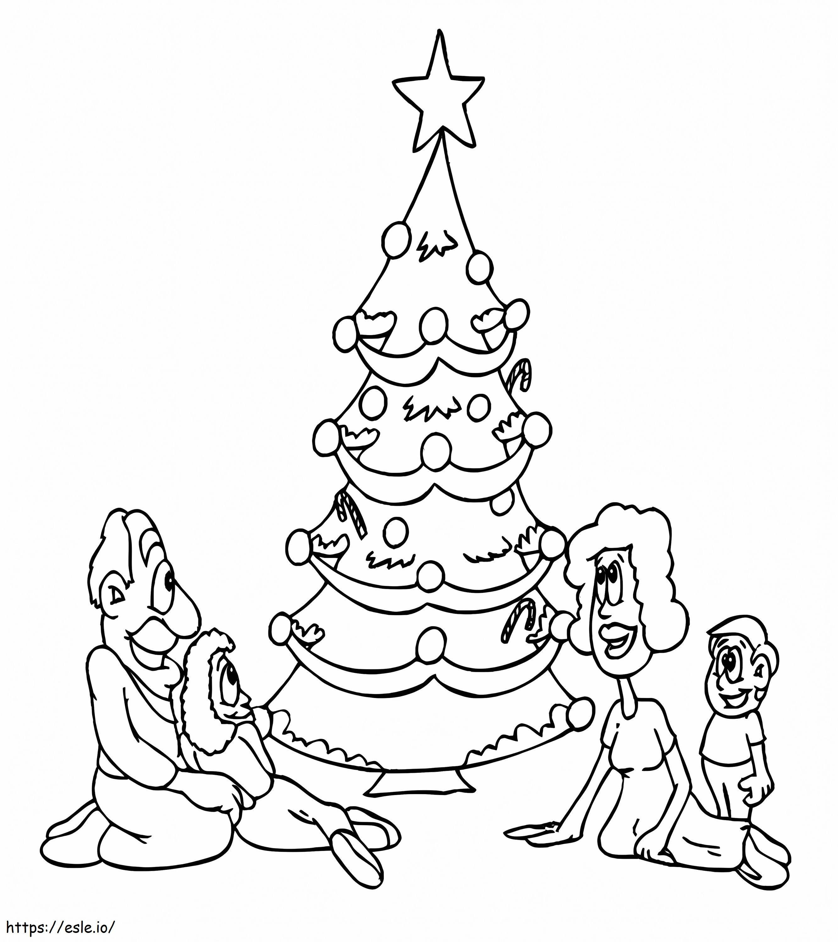 Christmas Tree And Family coloring page