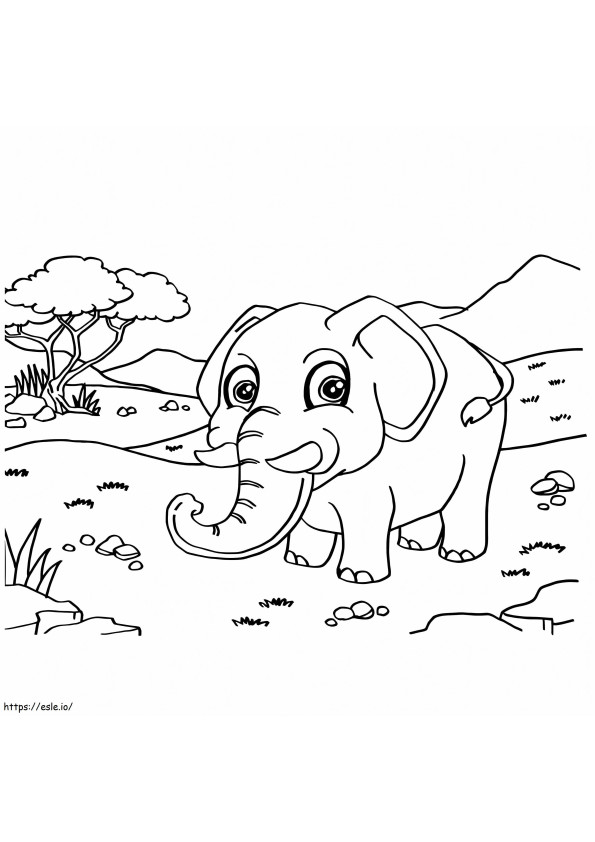 Elefantti Kävelee Savannahissa värityskuva