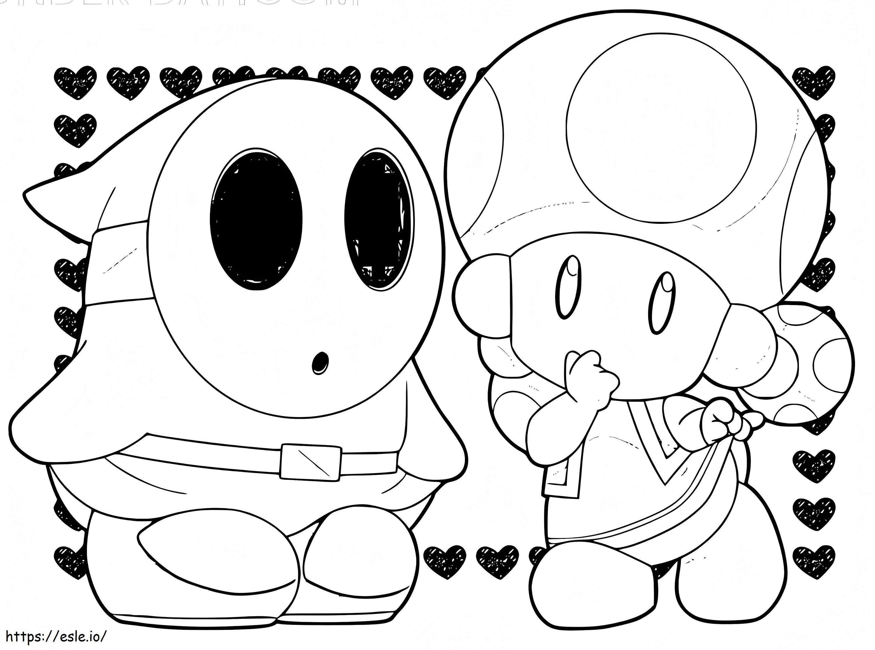 Toad en de verlegen man Mario kleurplaat kleurplaat
