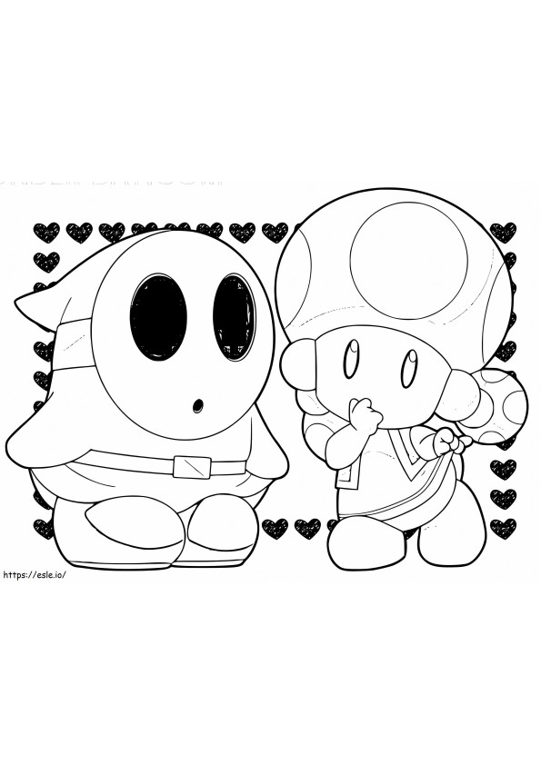 Toad en de verlegen man Mario kleurplaat
