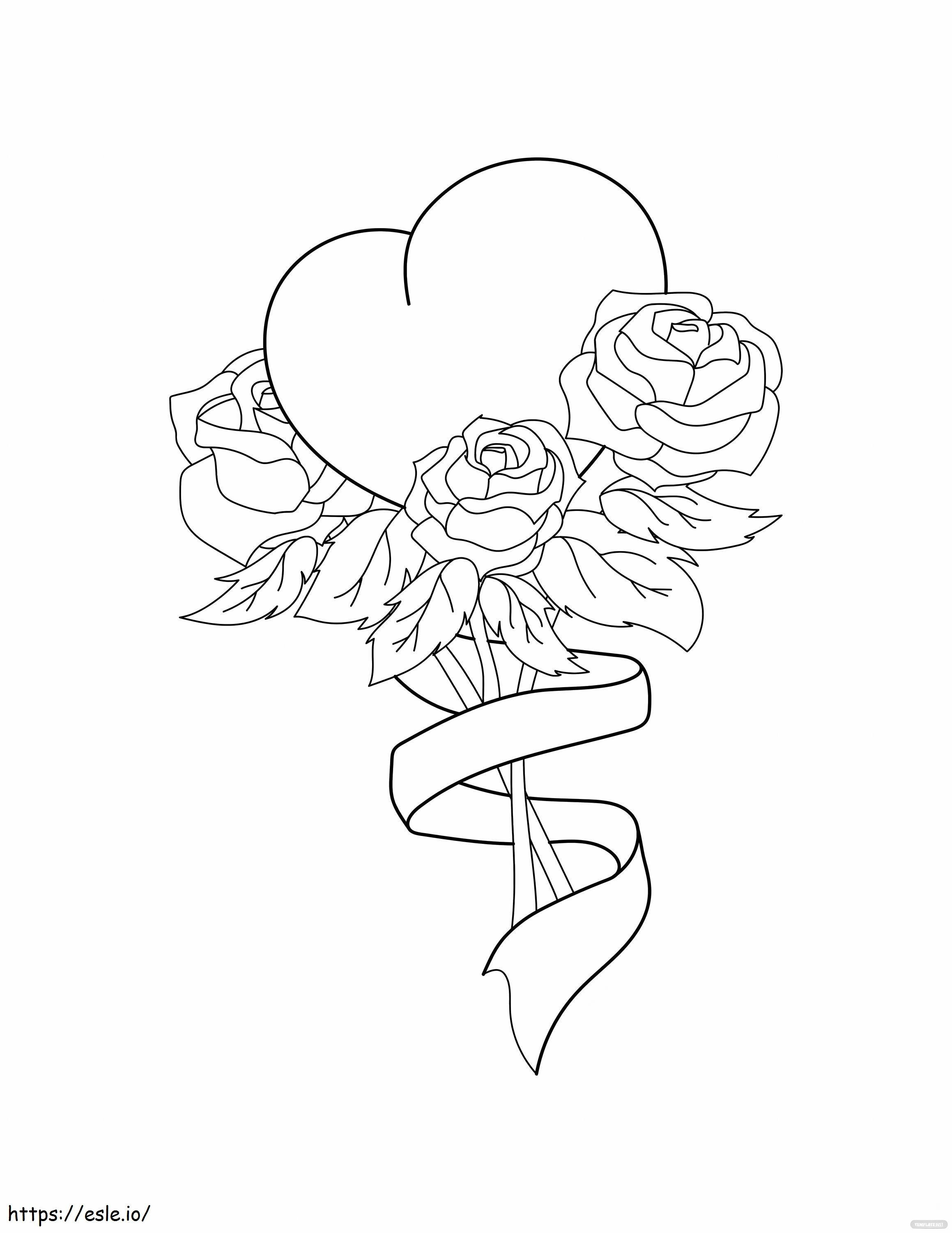 Coloriage Bouquet De Roses Avec Coeur à imprimer dessin