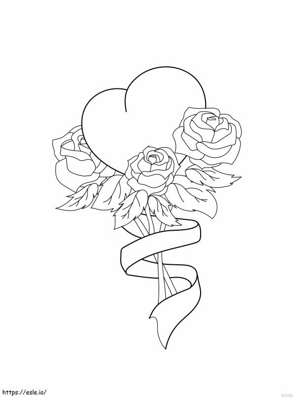 Bouquet Of Roses With Heart coloring page