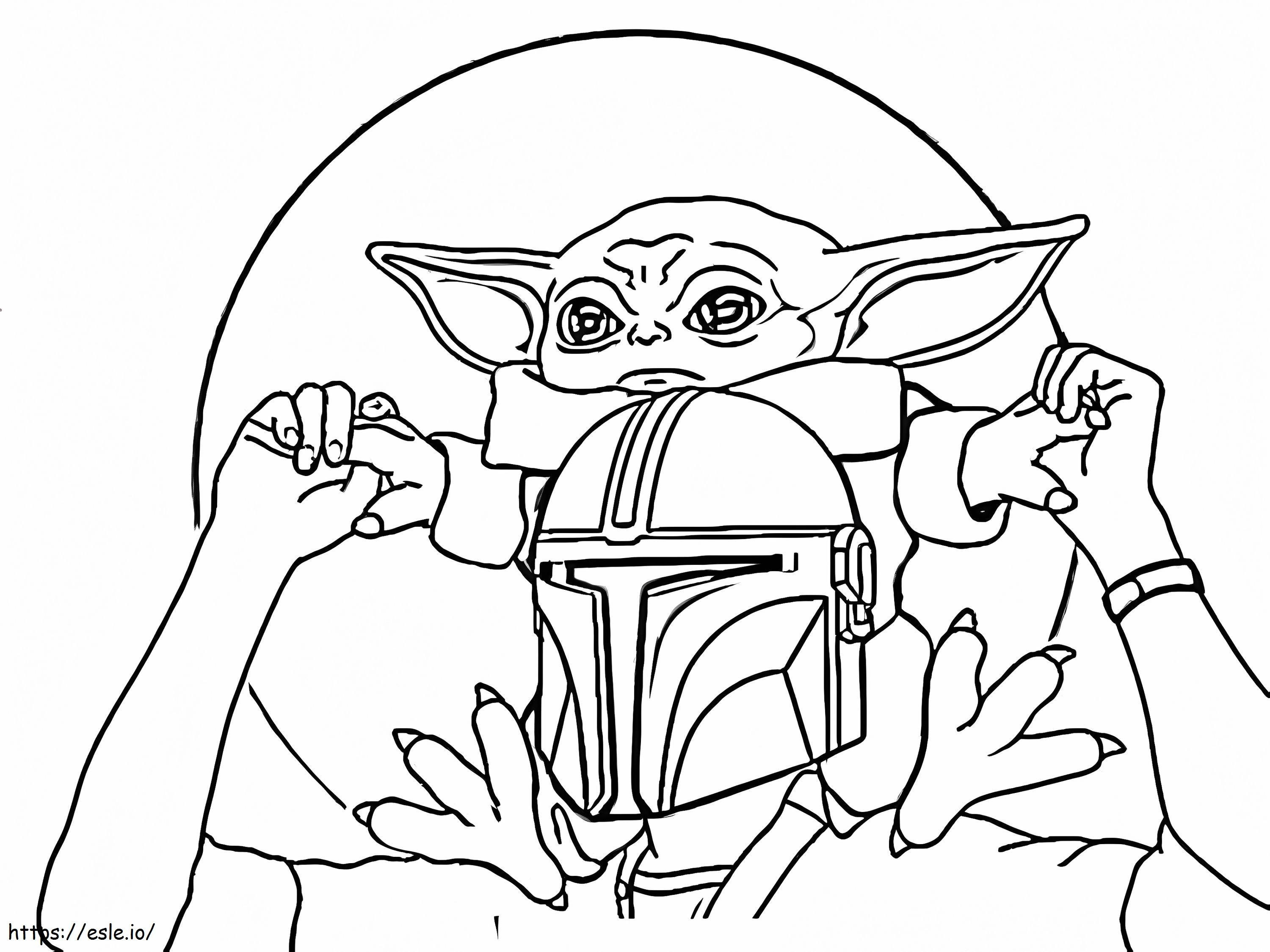 Baby Yoda cu Mandalorian de colorat