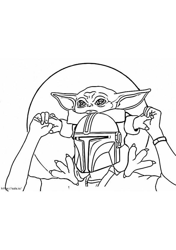 Bebê Yoda com Mandaloriano para colorir
