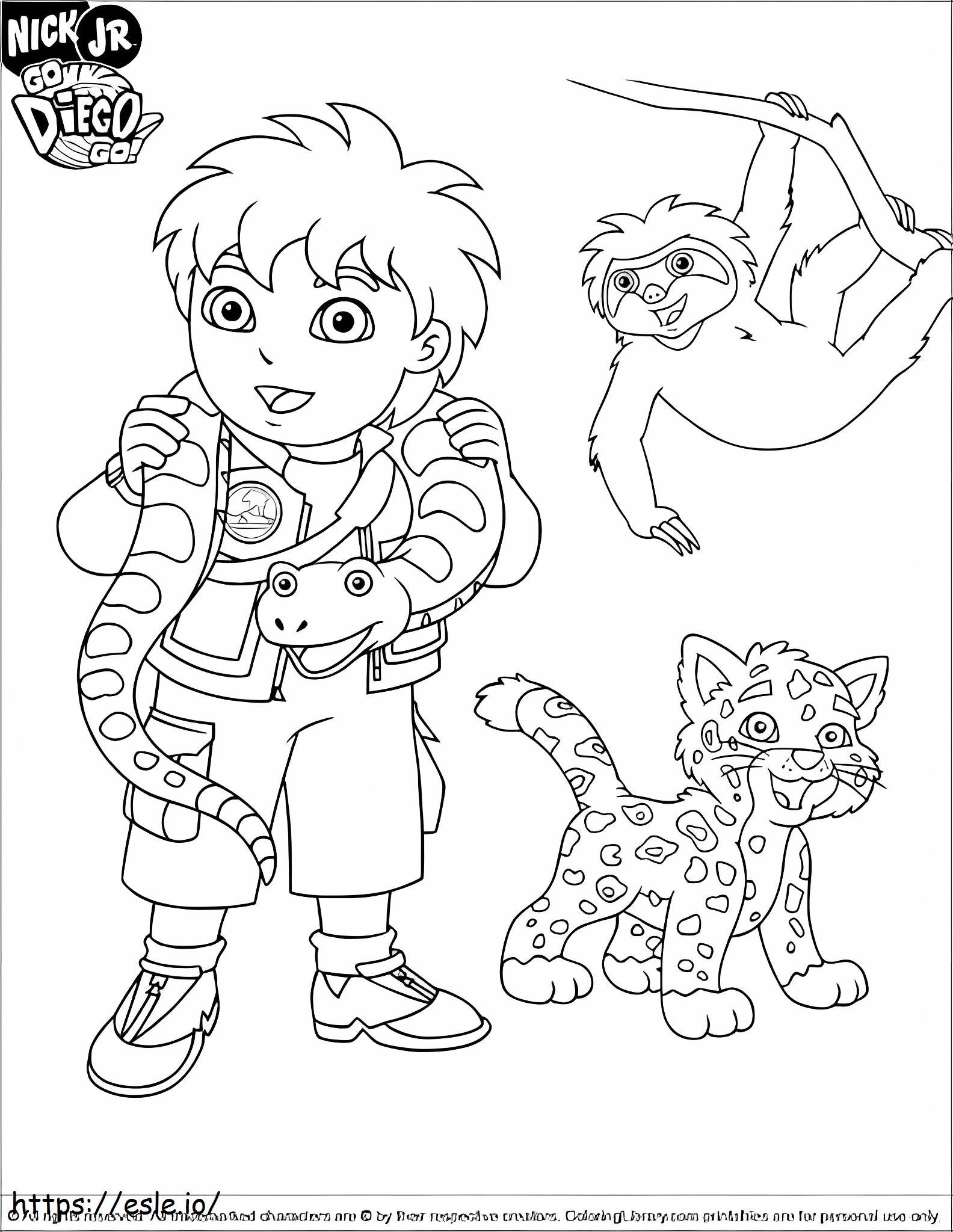 Diego With His Animal Friends coloring page