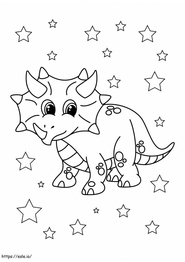 Coloriage Tricératops avec des étoiles à imprimer dessin