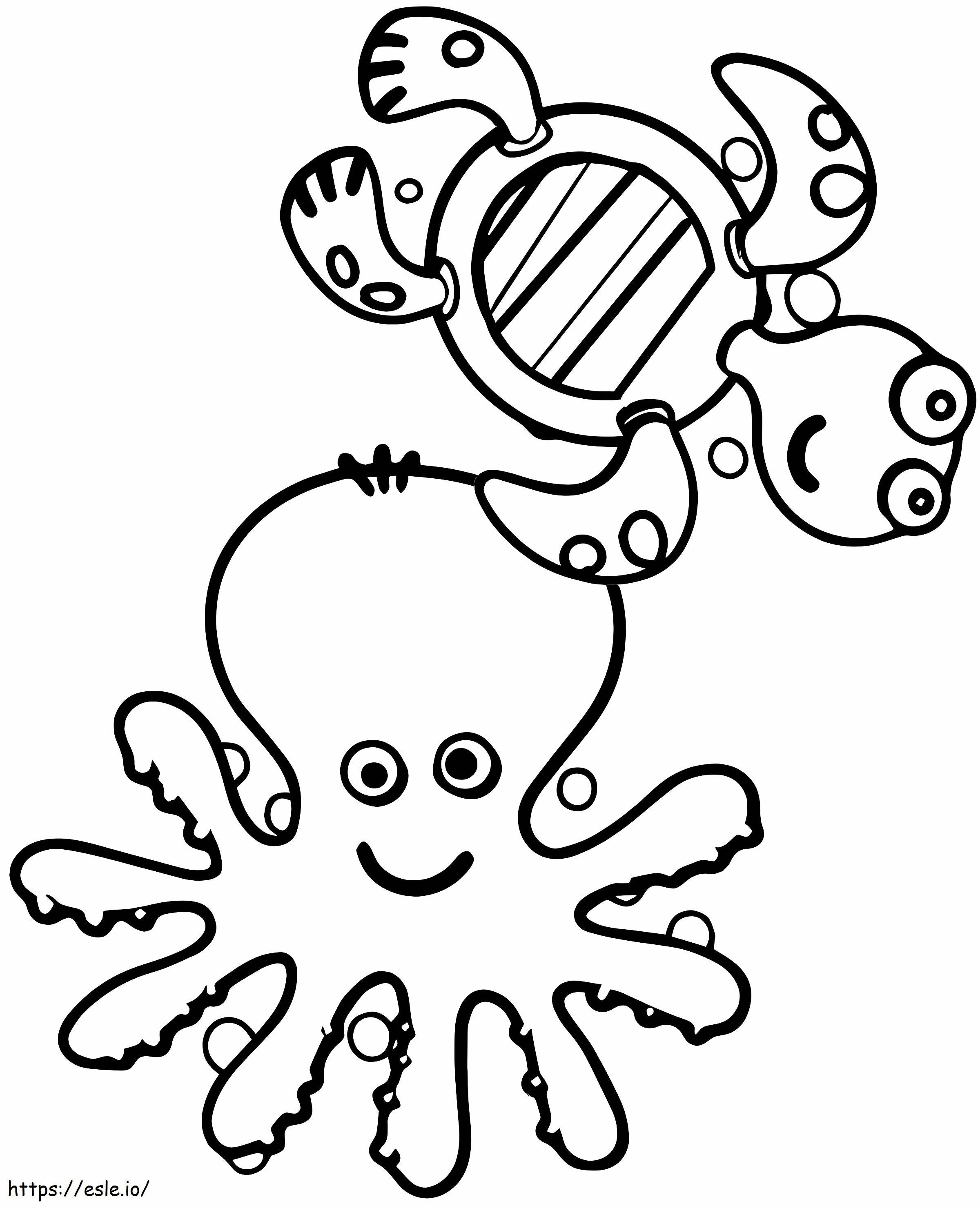 Octopus And Turtle coloring page