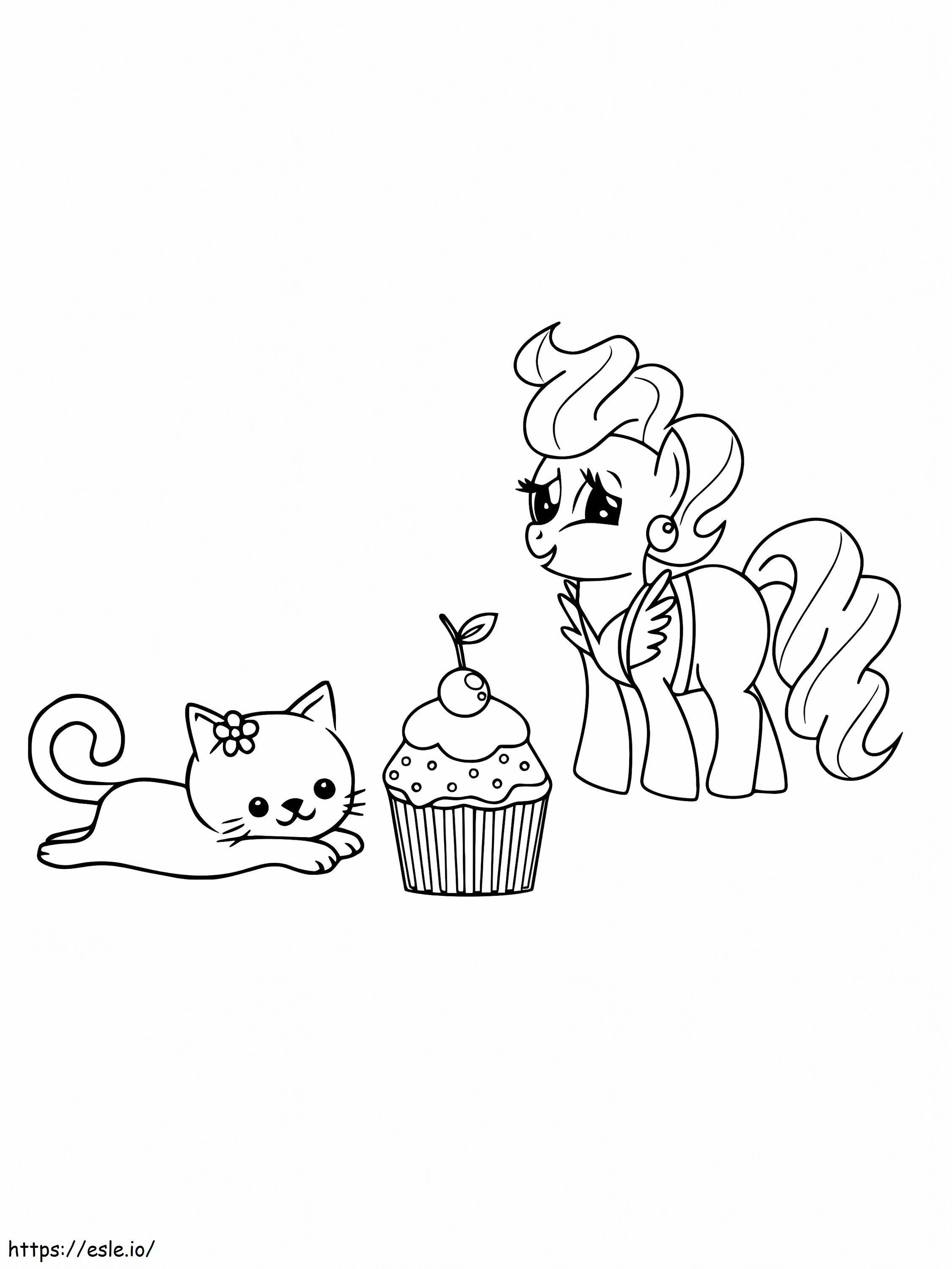 Cupcake de gato fofo e senhora bolo meu pequeno pônei para colorir