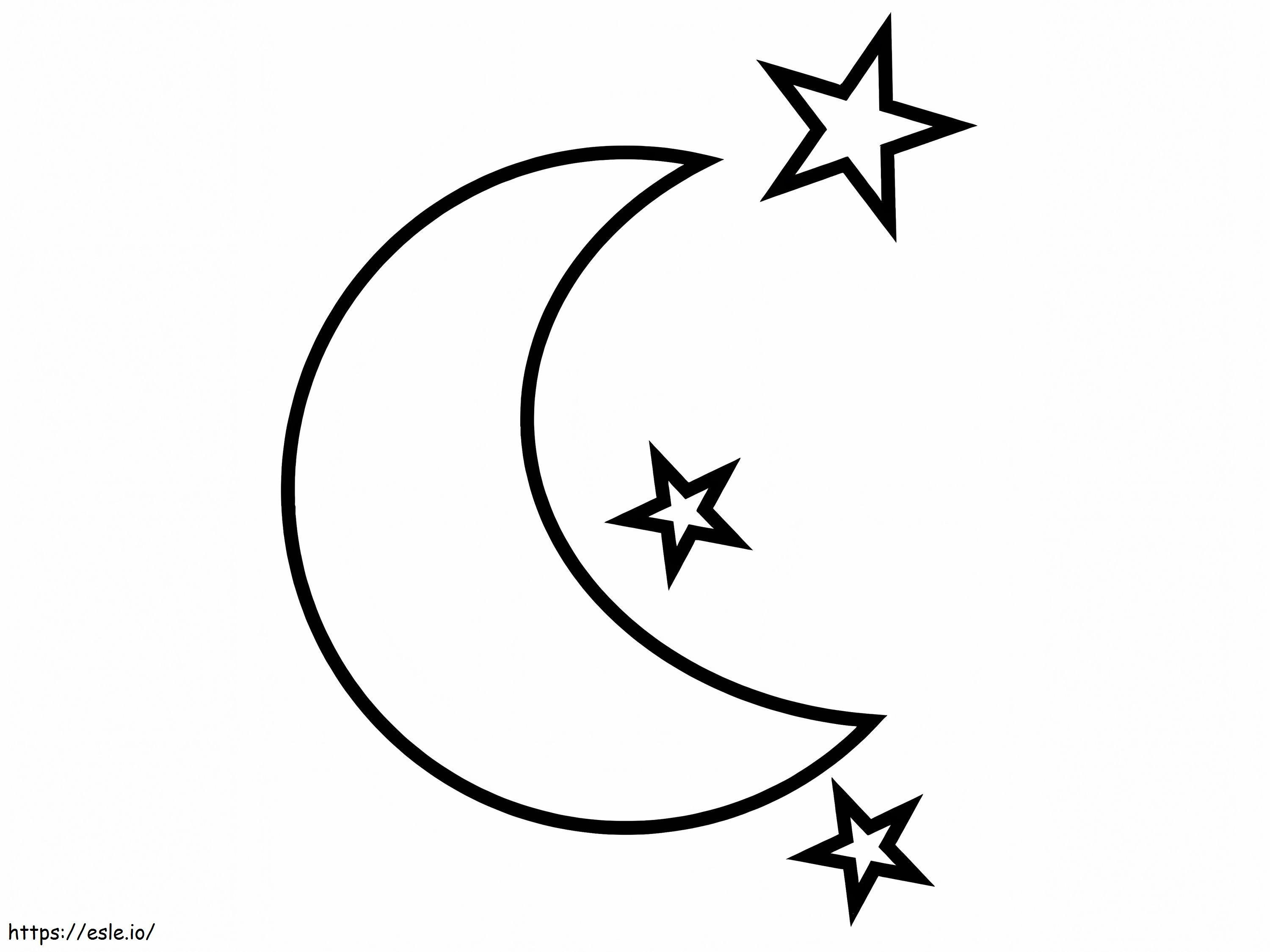 Luna cu trei stele de colorat