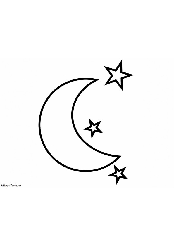 Moon With Three Stars coloring page