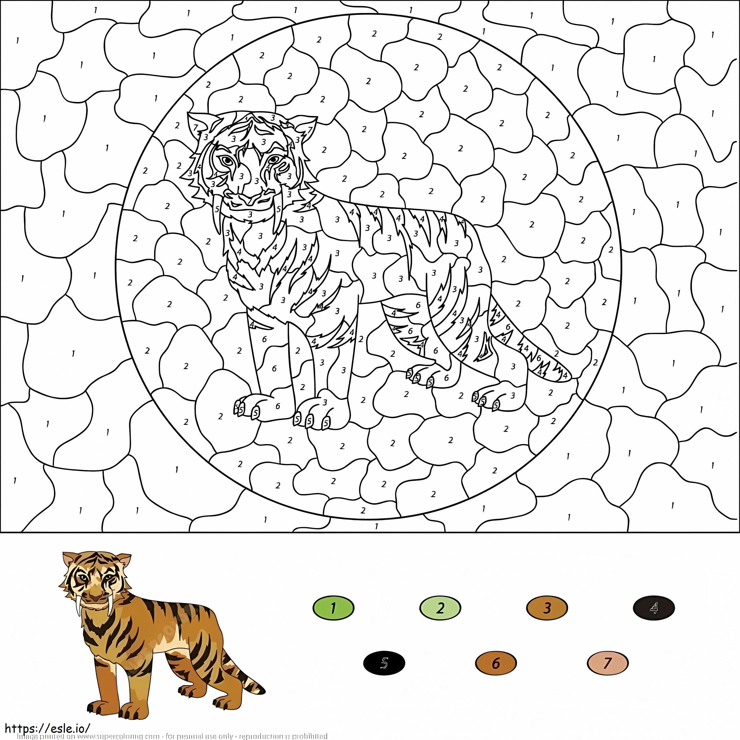 Color del tigre por número para colorear