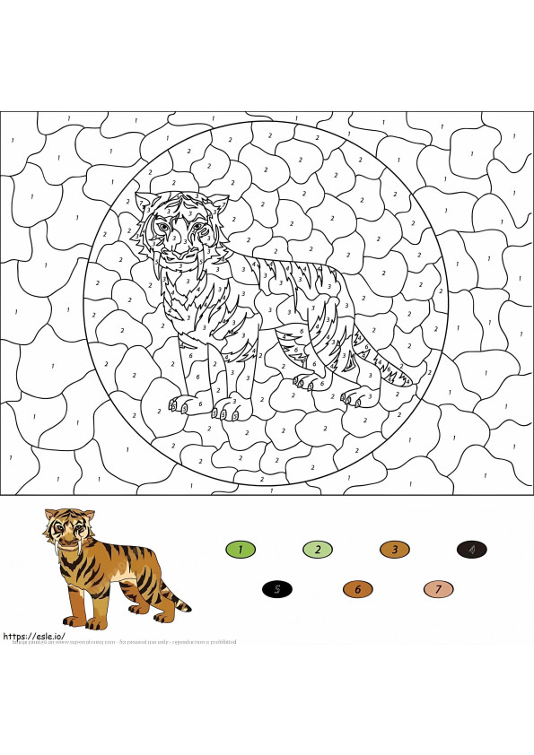 Coloriage Couleur du tigre par numéro à imprimer dessin