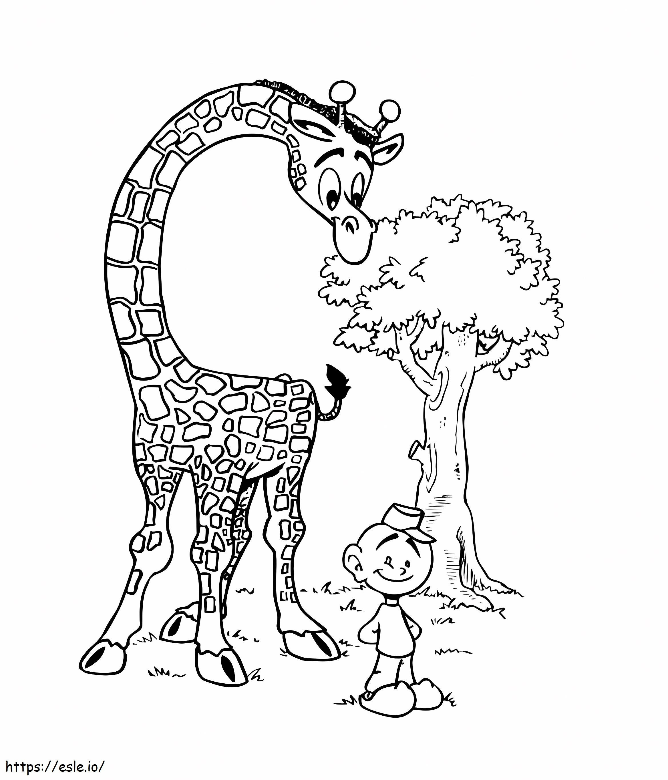 Coloriage Garçon et girafe à imprimer dessin