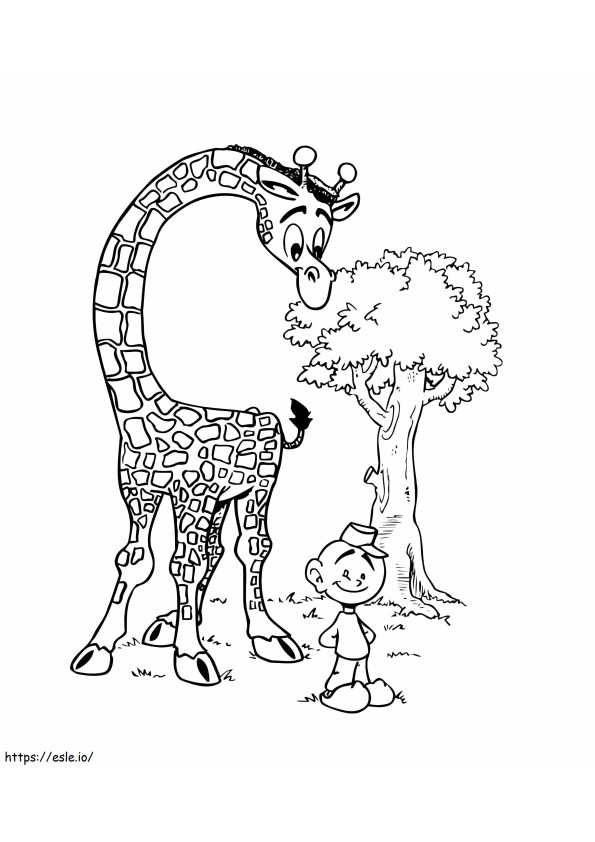 Coloriage Garçon et girafe à imprimer dessin