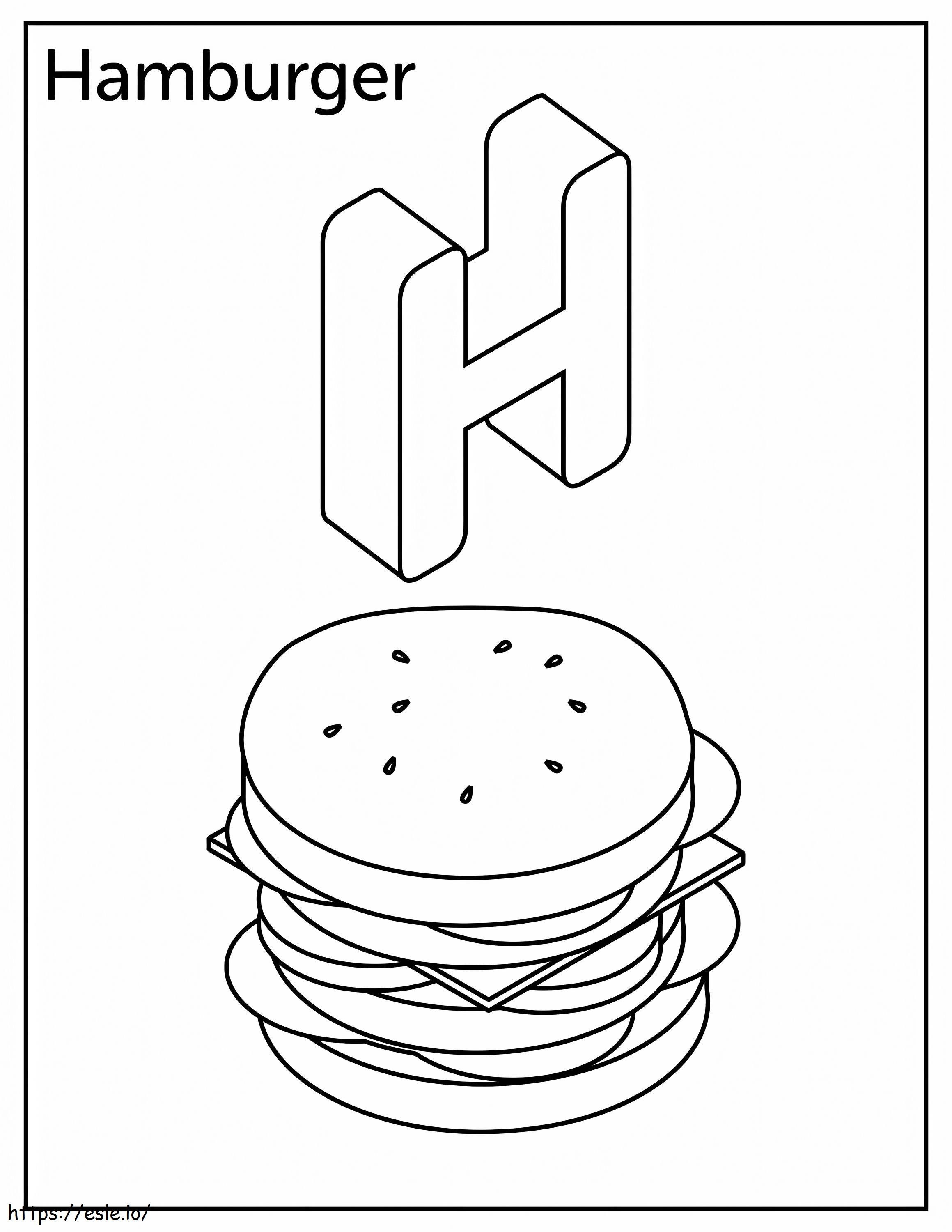 Letter H With Hamburger coloring page