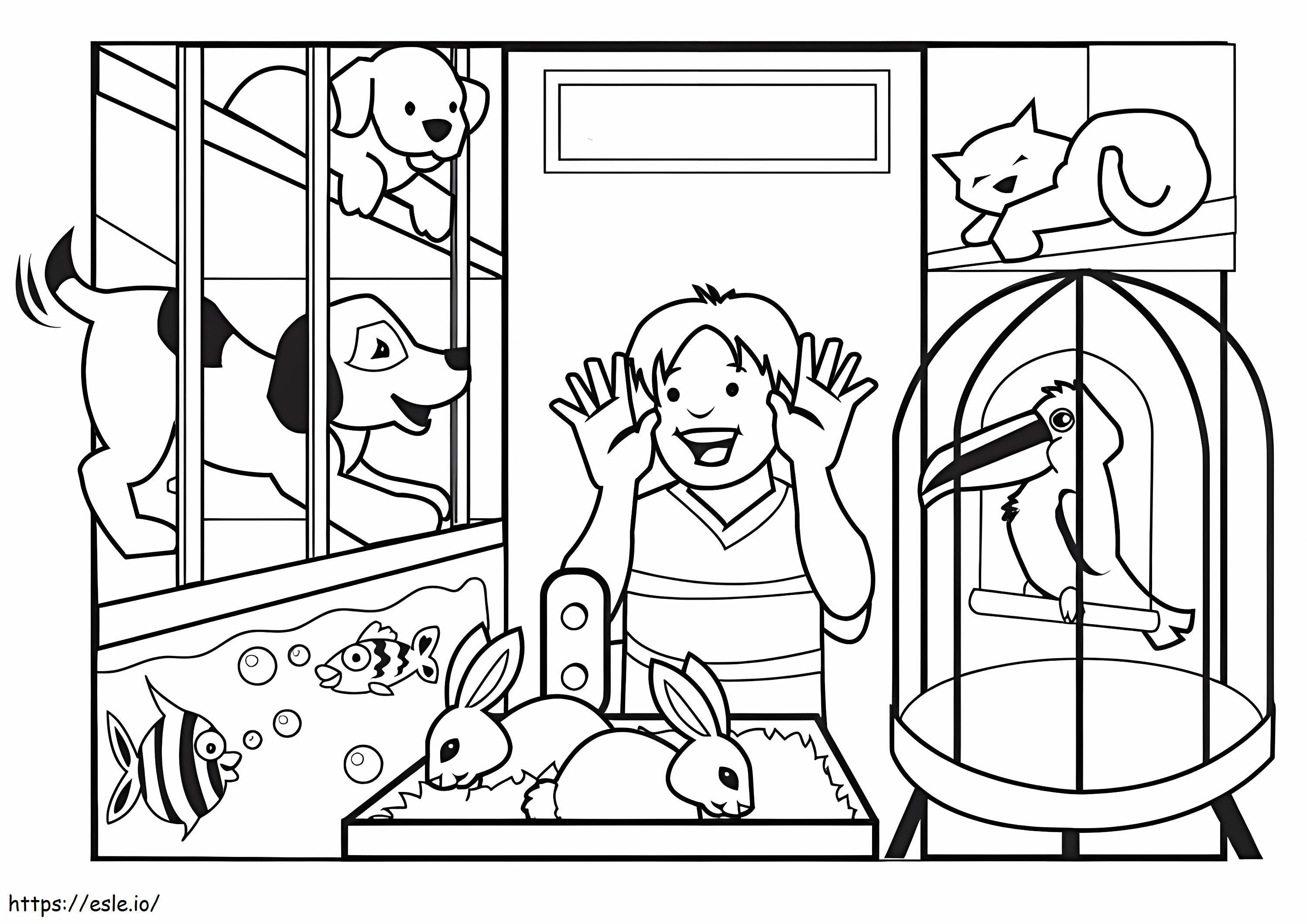 Boy In Pet Store coloring page