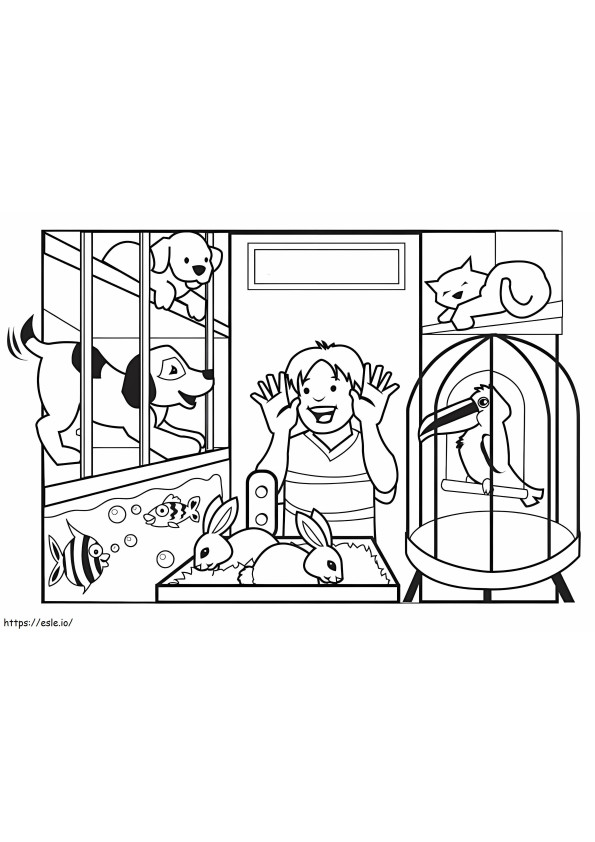 Boy In Pet Store coloring page