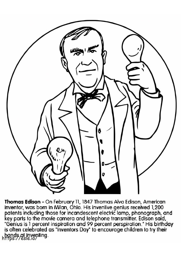 Bezpłatny wydruk Thomasa Edisona kolorowanka