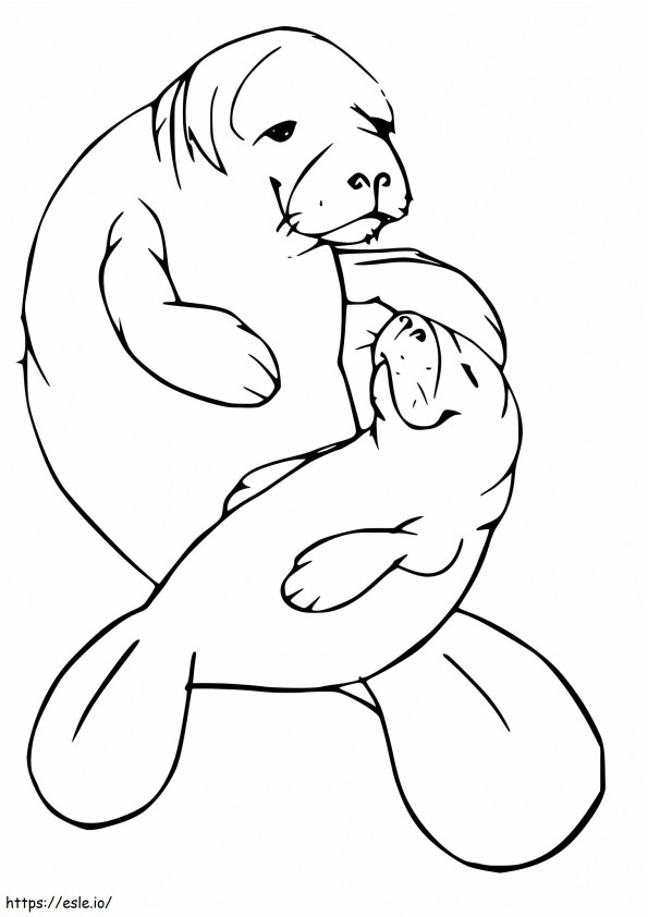 Coloriage Mère lamantin et bébé à imprimer dessin