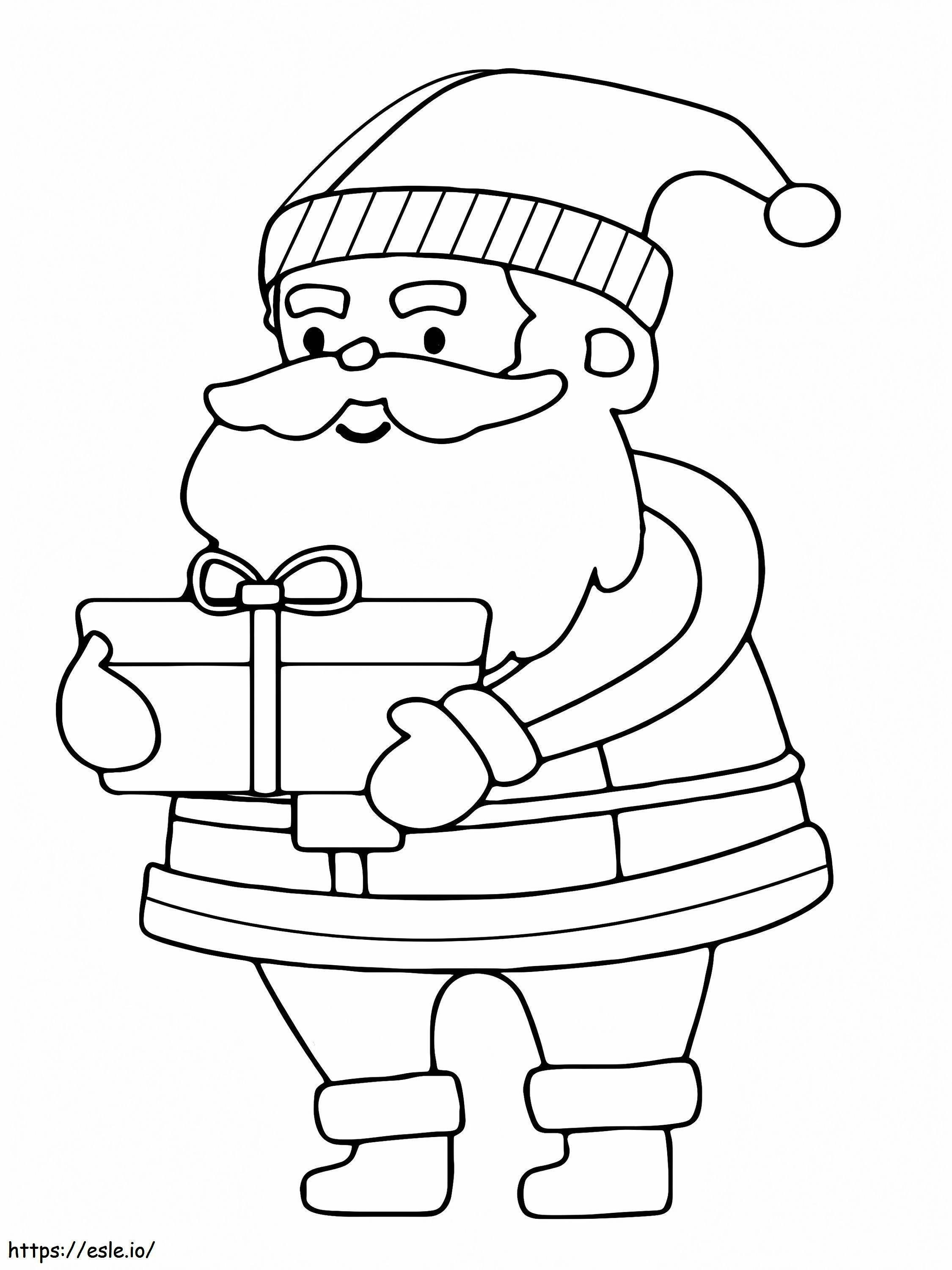 Coloriage Père Noël portant un cadeau à imprimer dessin