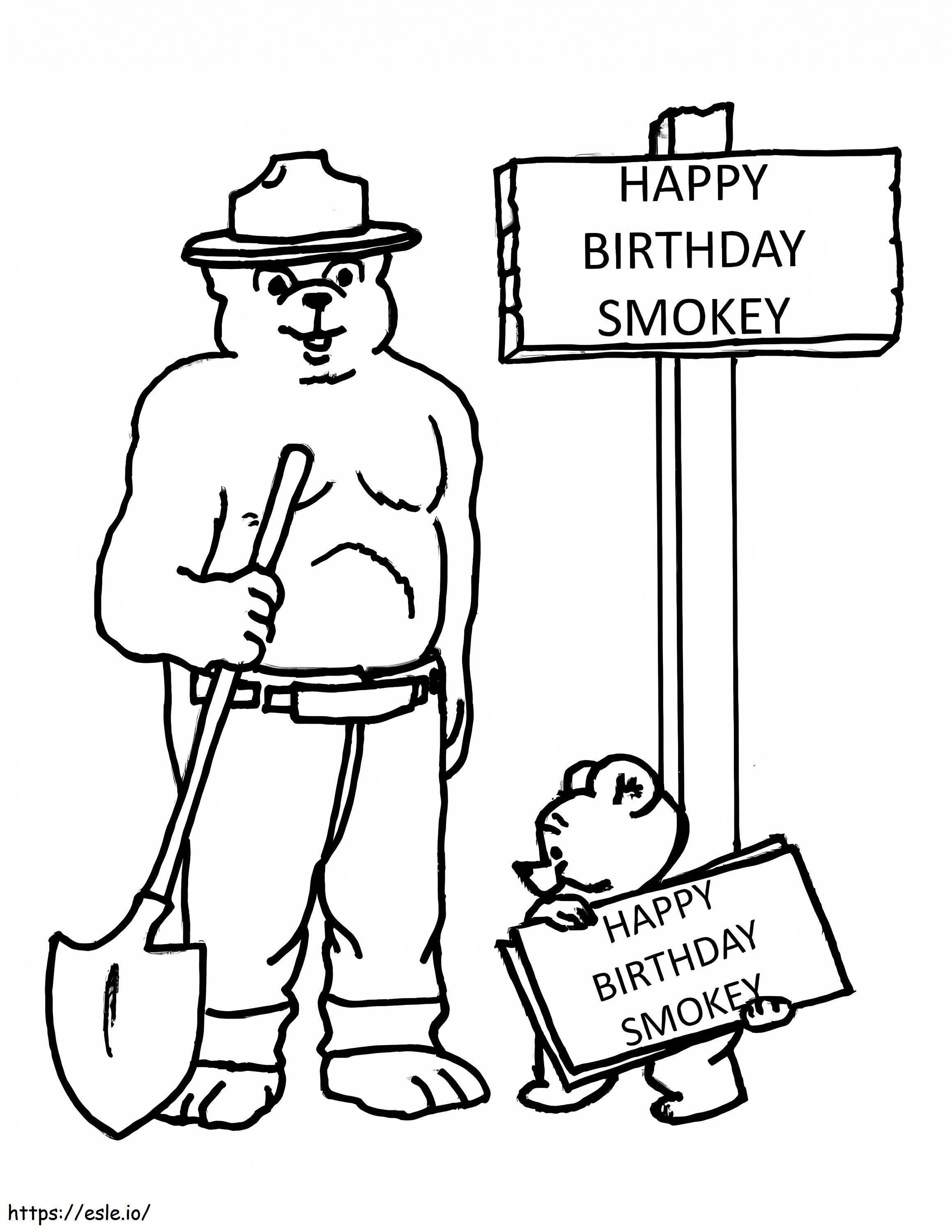 Gefeliciteerd met je verjaardag Smokey Beer kleurplaat kleurplaat
