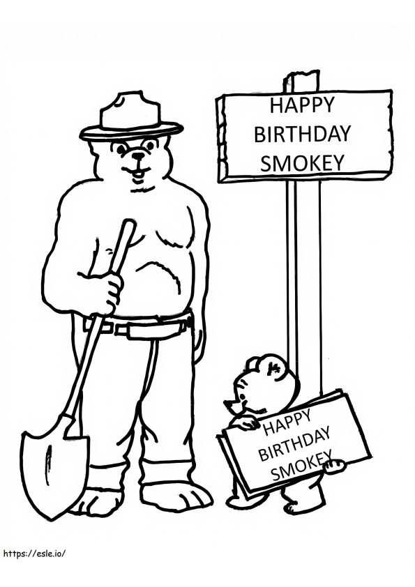 Coloriage Joyeux anniversaire Ours Smokey à imprimer dessin