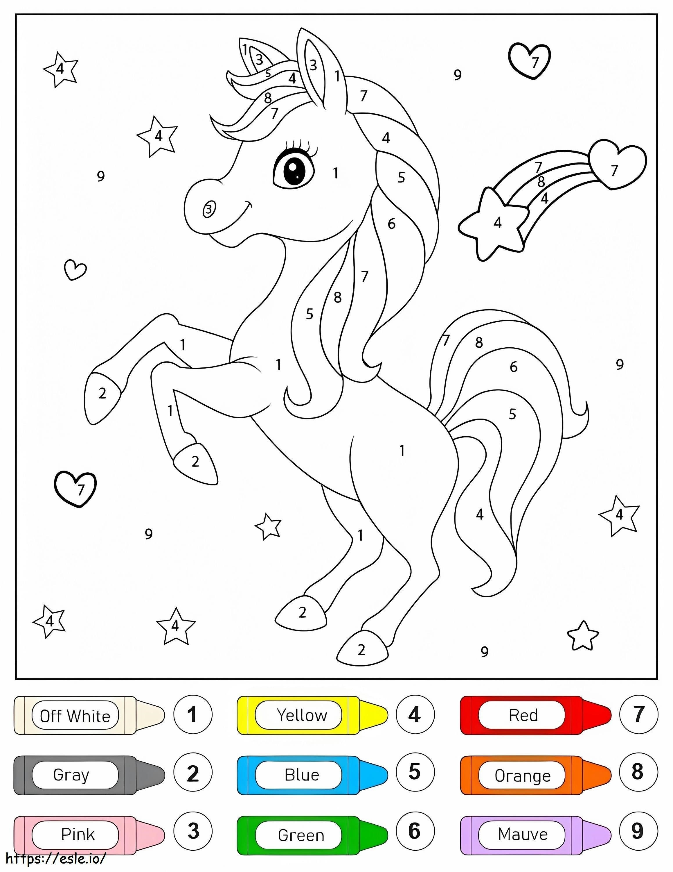 Unicorn în picioare și stele Colorează după număr de colorat