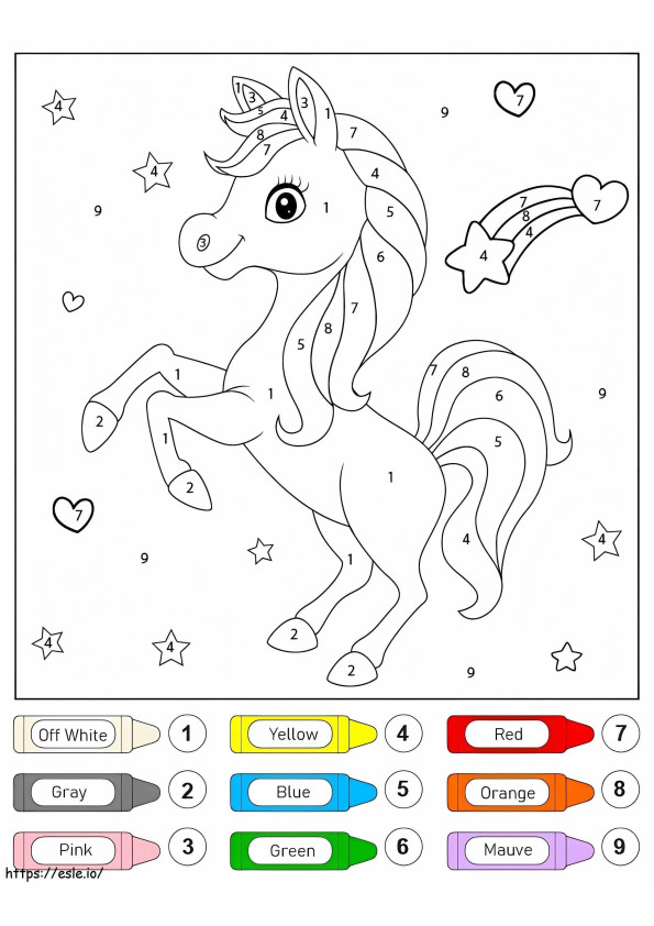 Unicorn în picioare și stele Colorează după număr de colorat