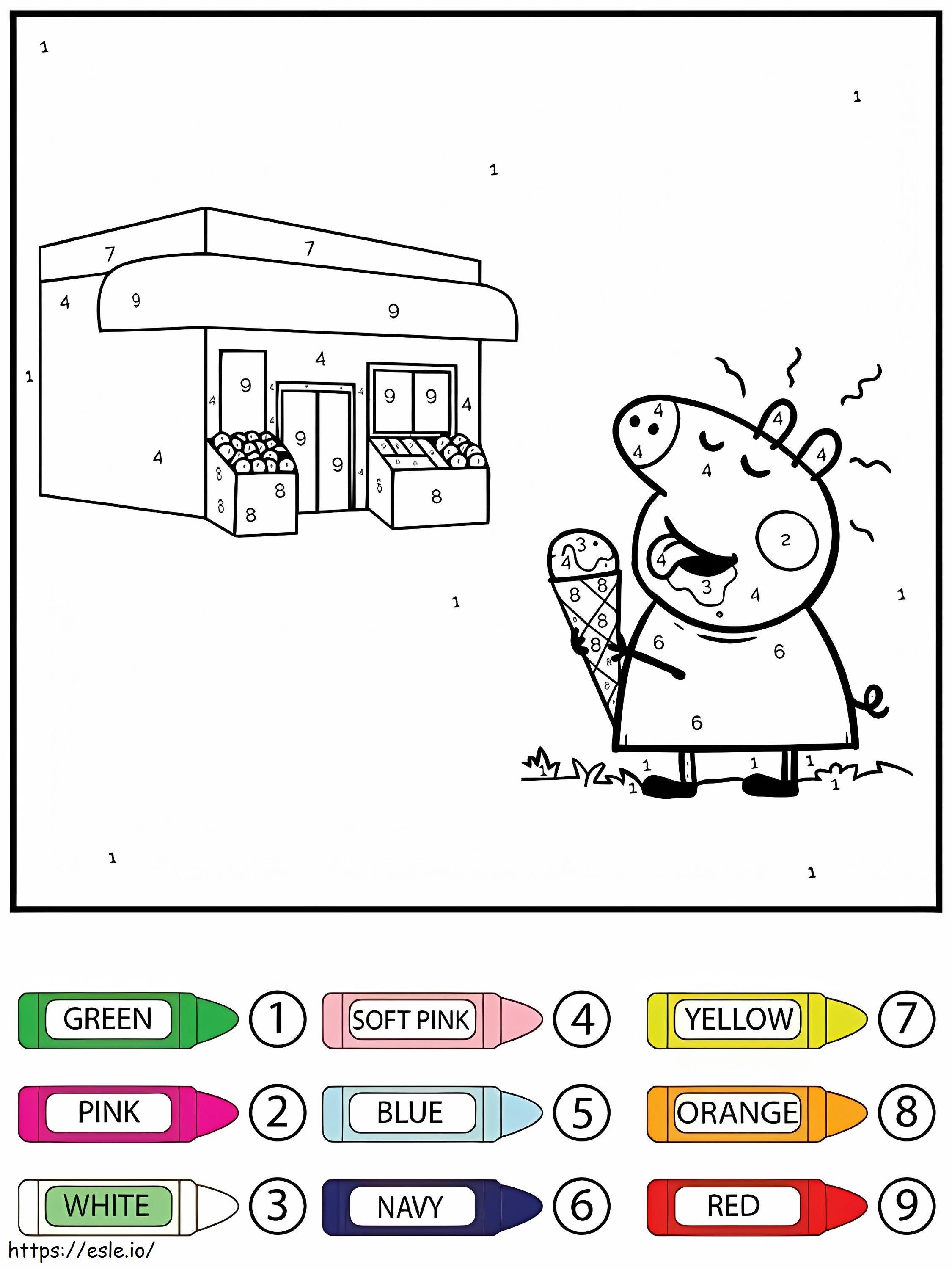 Coloriage Peppa Pig mangeant de la glace couleur par numéro à imprimer dessin