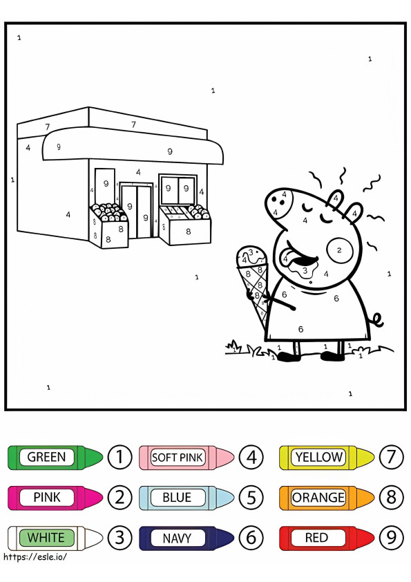 Peppa Pig Eating Ice Cream Color By Number coloring page