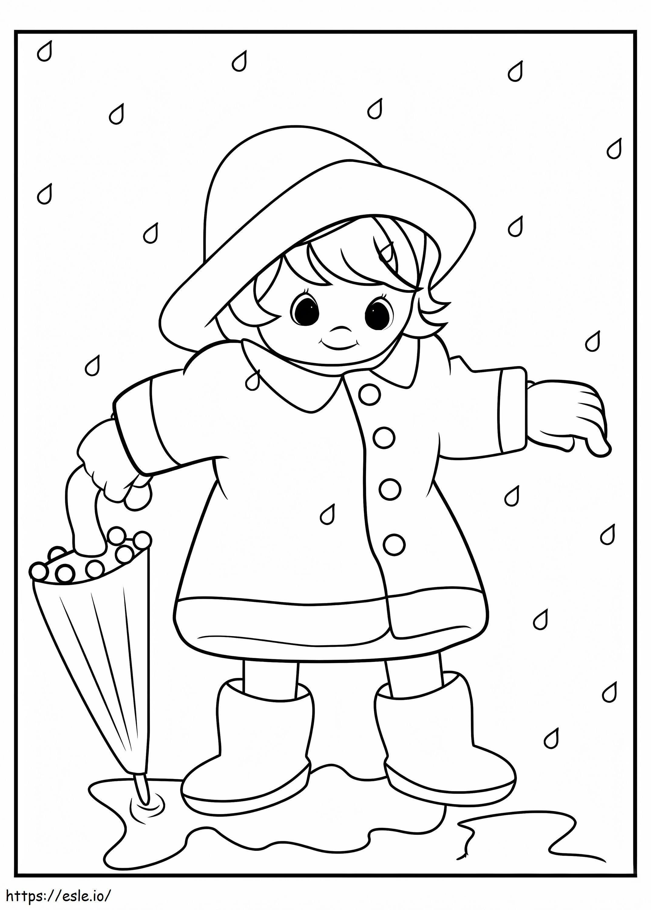 Coloriage Fille souriante tenant un parapluie en hiver à imprimer dessin