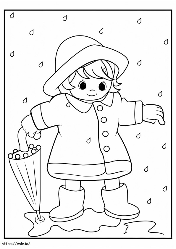 Hymyilevä tyttö pitelee sateenvarjoa talvella värityskuva