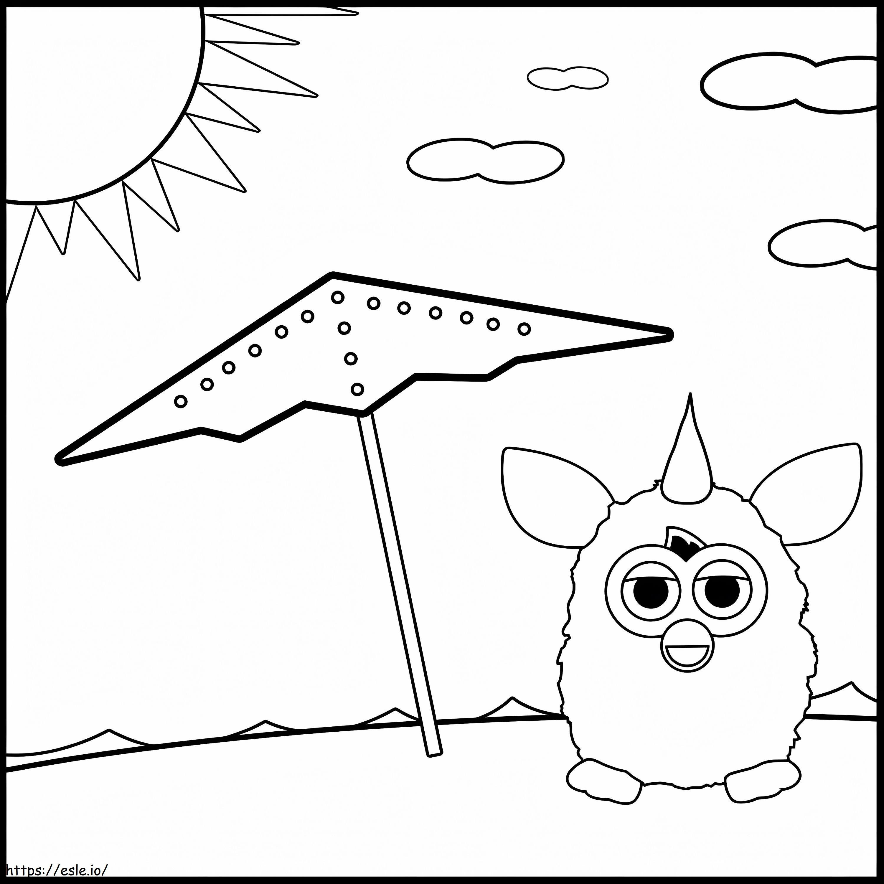 Furby tomando banho de sol para colorir