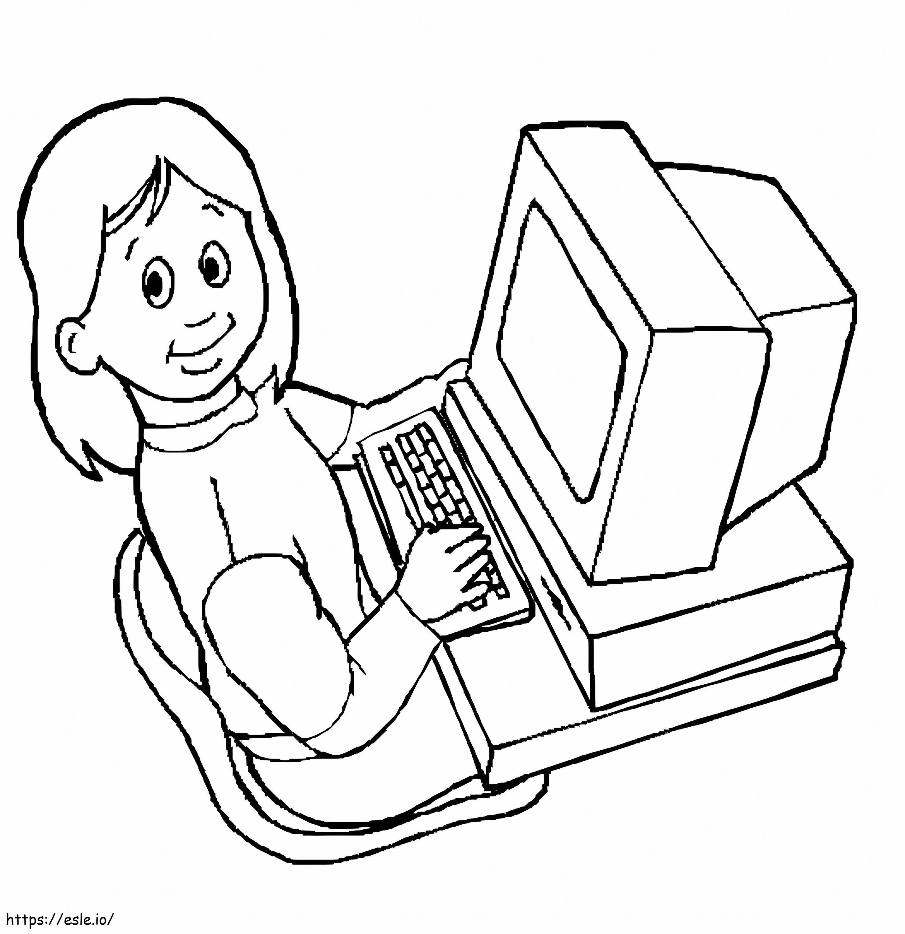 Garota no computador para colorir