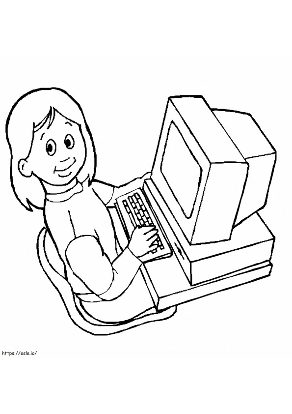 Meisje Op Computer kleurplaat
