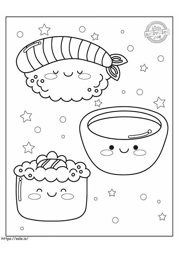 Three Kawaii Foods coloring page