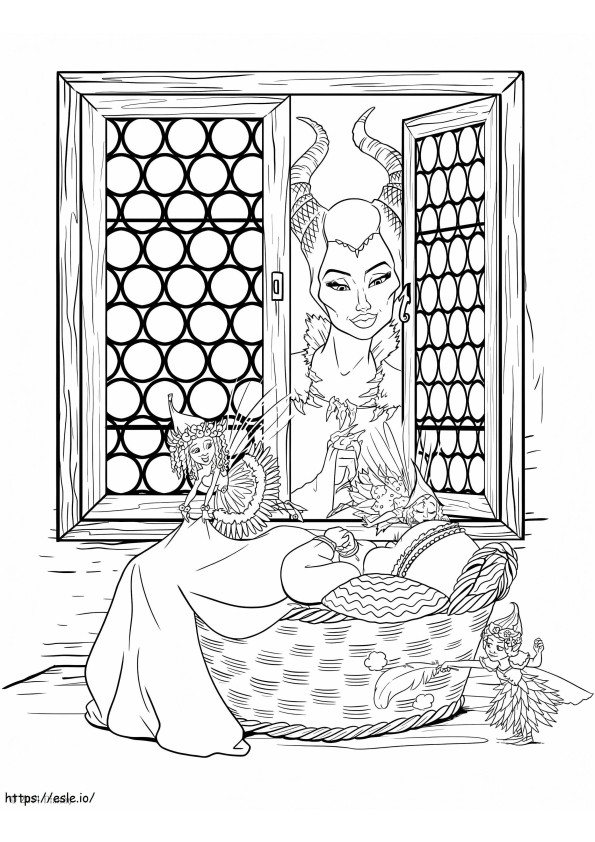 Maleficent Watches Over Aurora coloring page