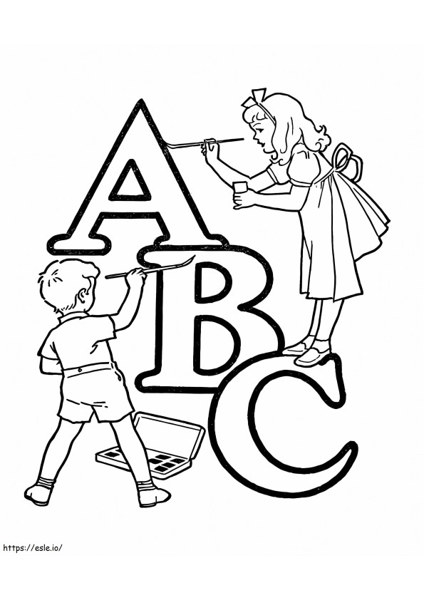Crianças com ABC para colorir