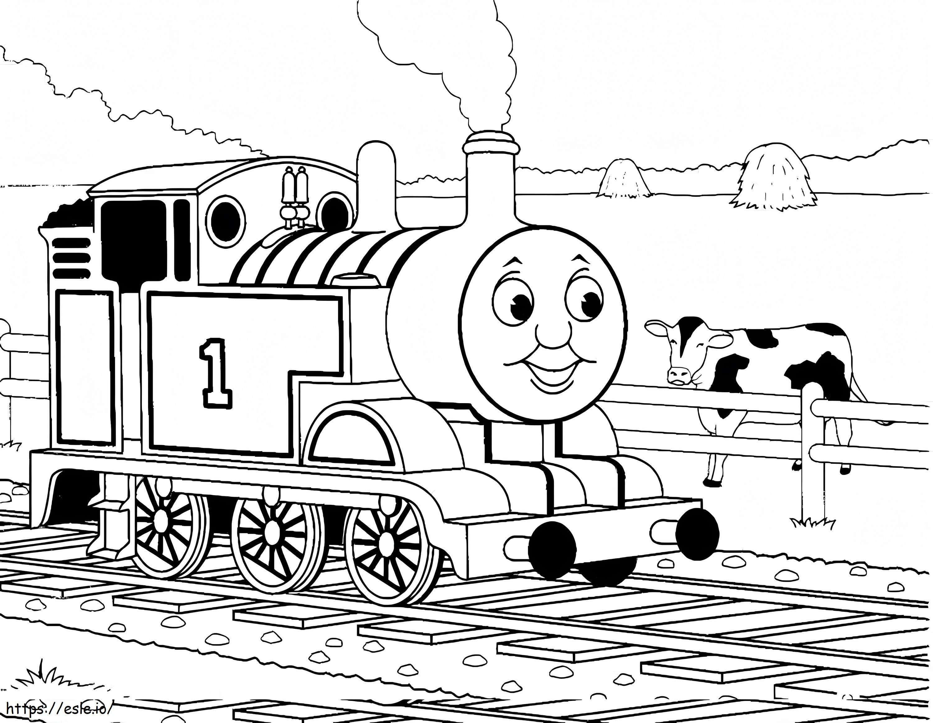 Página para colorir de vaca e Thomas, o trem para colorir