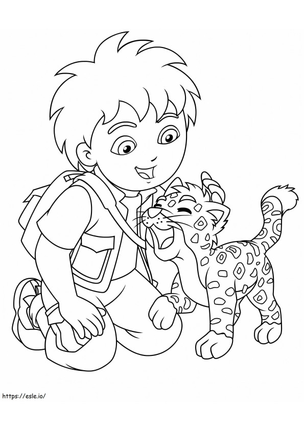 Diego con il cucciolo di giaguaro 1 da colorare