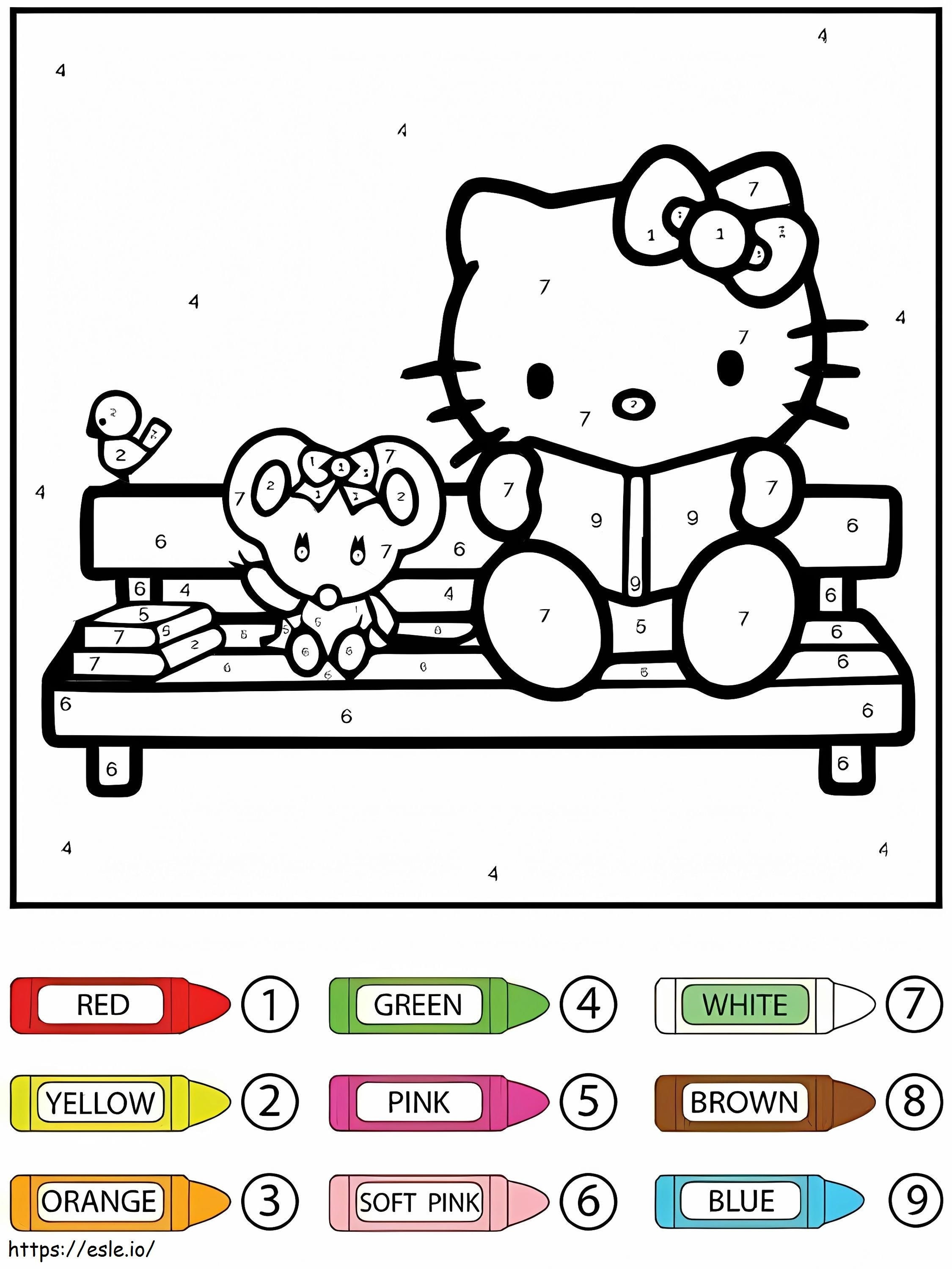 Hello Kitty liest Farbe nach Zahlen ausmalbilder