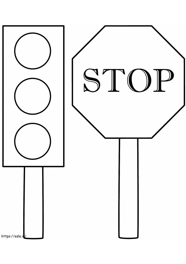 Coloriage Feu de circulation et panneau d'arrêt à imprimer dessin