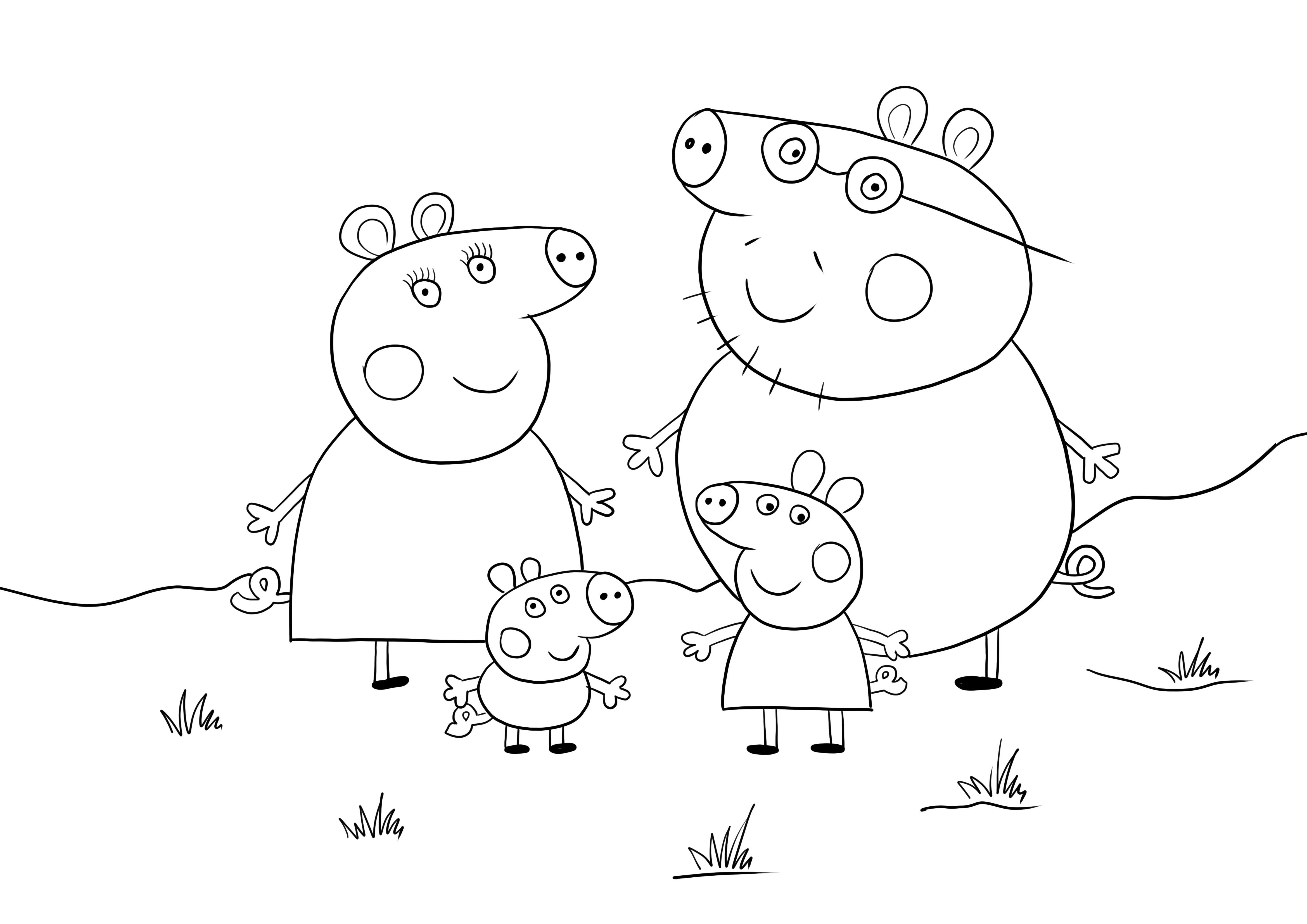 Peppa Pig family free printable for easy coloring image