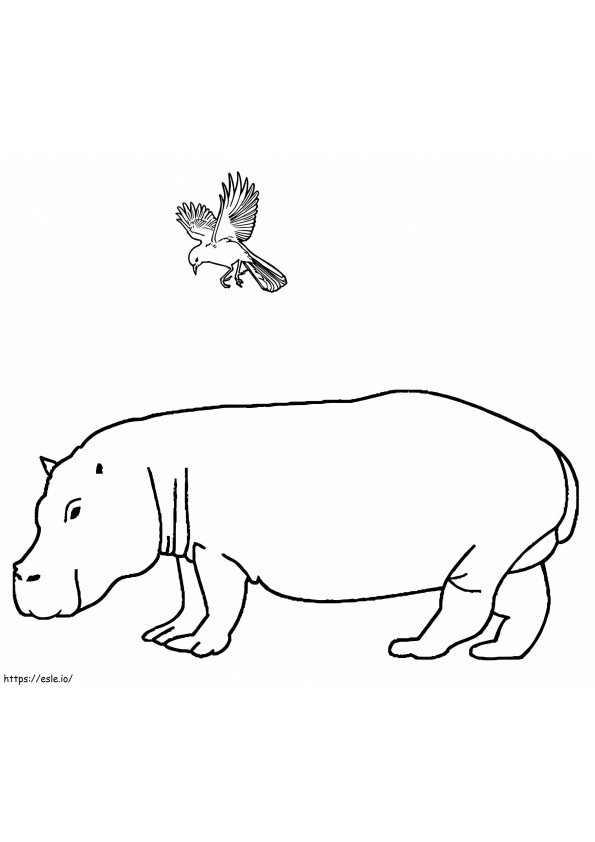 Coloriage Hippopotame et oiseau à imprimer dessin
